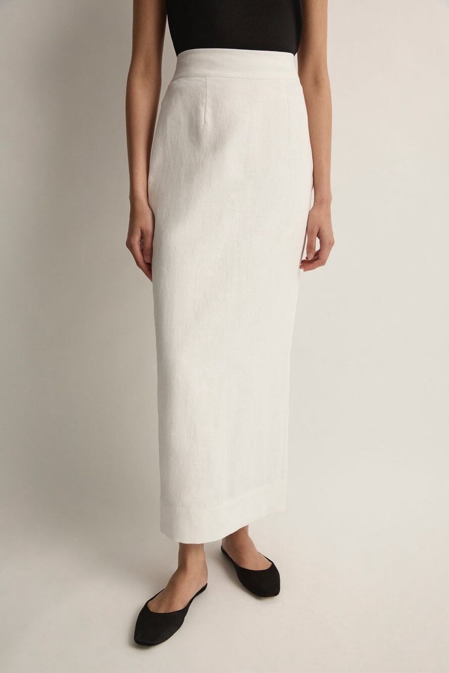 POSSE Linen Emma Pencil Skirt Womens Medium White Minimalist Luxury $320